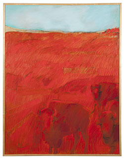 "Red Prairie and Bison," an acrylic on canvas by Patricia DuBose Duncan in 1990, was a gift to Kansas State University's Marianna Kistler Beach Museum of Art by former Sen. Nancy Landon Kassebaum Baker. Duncan created a national traveling exhibition on tallgrass prairies that helped draw attention to the need to preserve them."