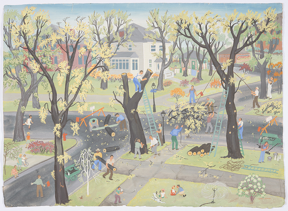 Artwork entitled "WPA Cutting Down a Tree" by Ethel Spears